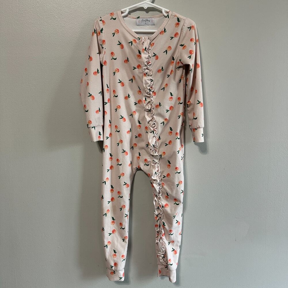 Sweethoney Girls 4T Layette Pajamas Peach Pink Long Sleeve One Piece Ruffle